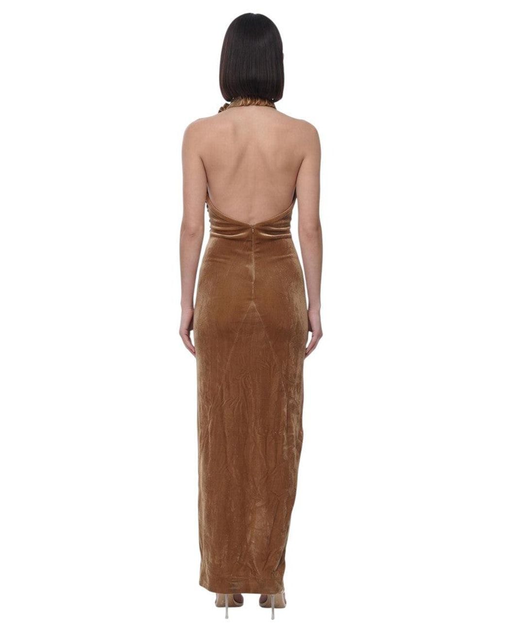 Off-White c/o Virgil Abloh Brown Halter Neck Maxi Dress