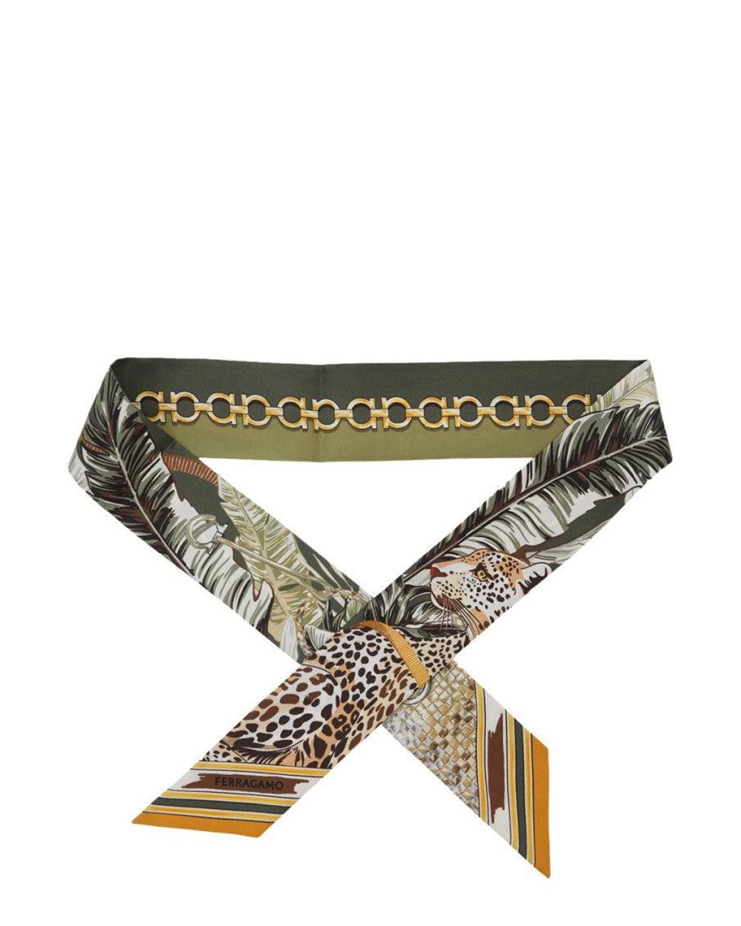 Ferragamo White Animal Print Bandana Scarf