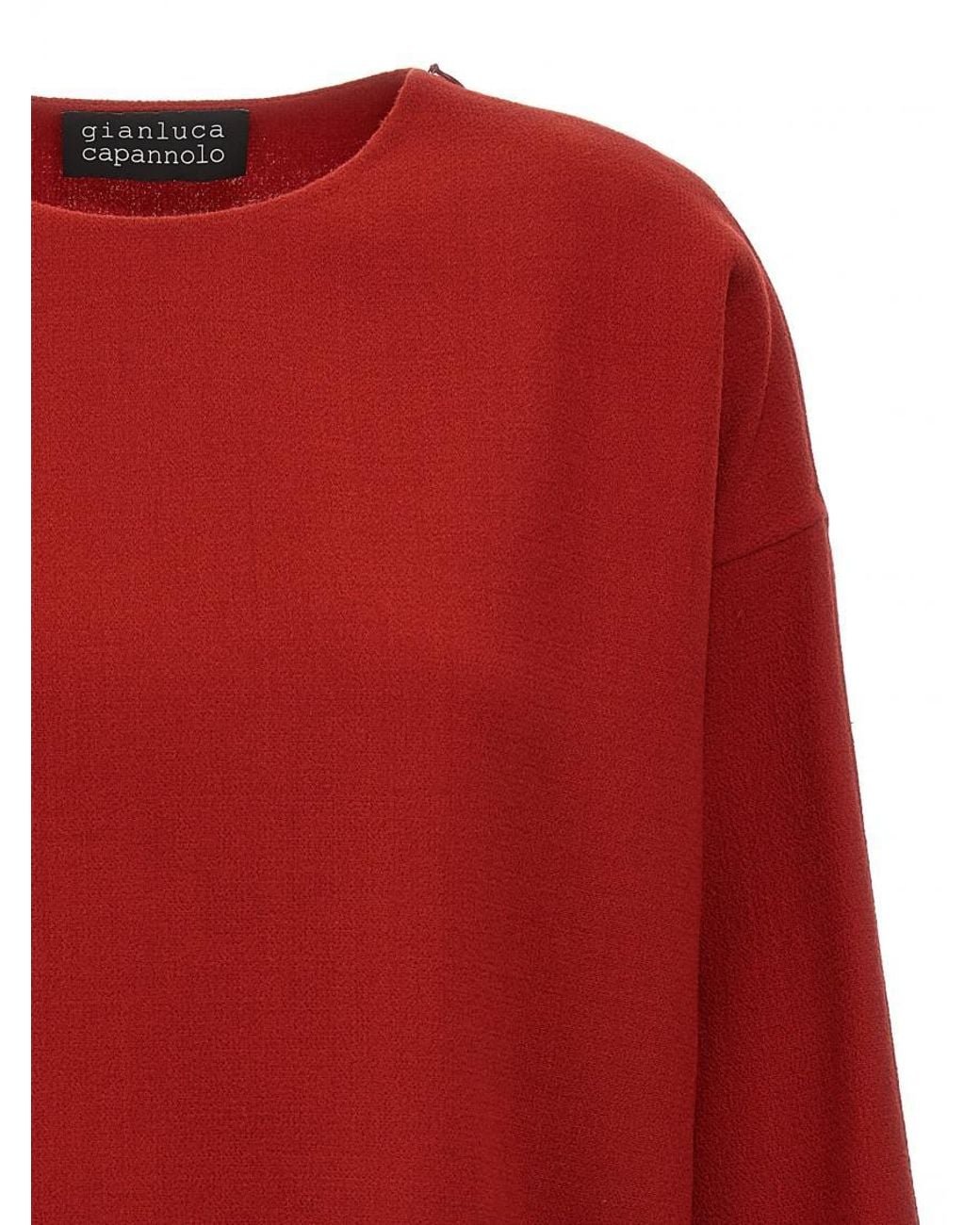 Gianluca Capannolo Red Wool Crewneck Zip Shoulder Top