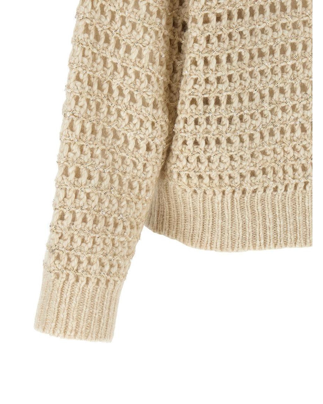 Brunello Cucinelli Natural Knitted Crew Neck Sweater