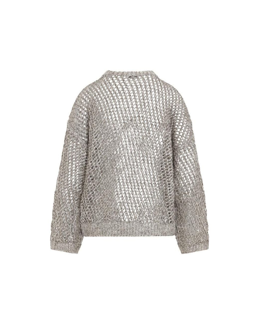 Brunello Cucinelli Gray Knitted Crew Neck Sweater