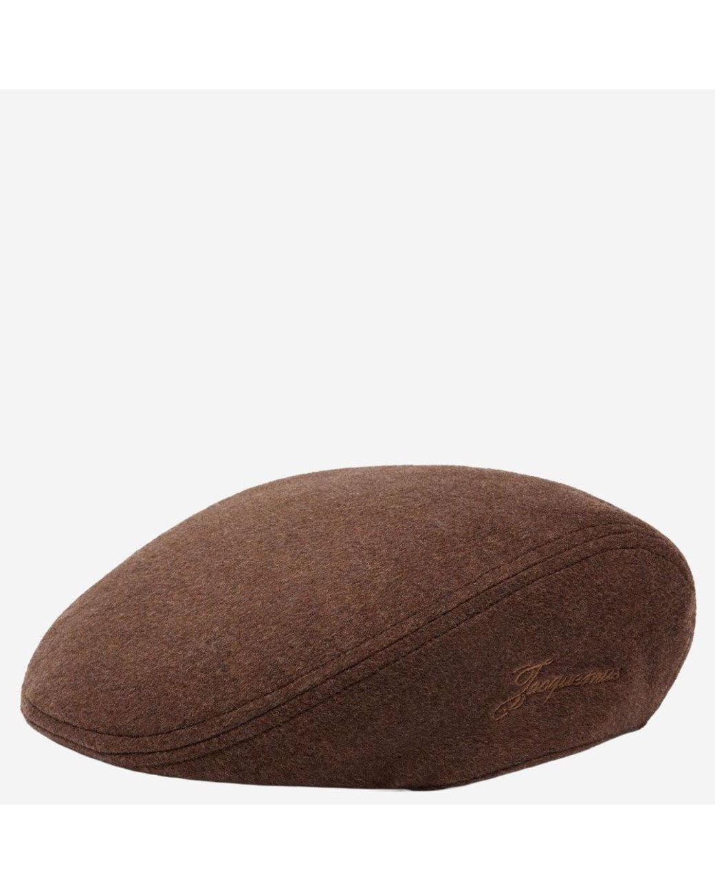 Jacquemus Brown Dark Embroidered Flat Beret Hat for men