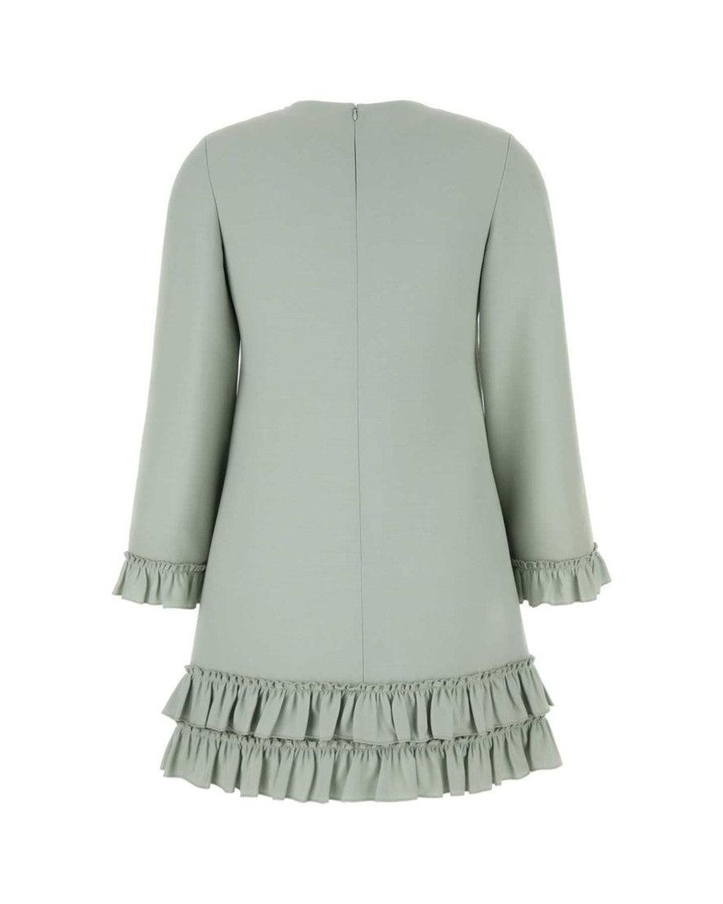 Valentino Green Bead Sequined Bow Ruffled Mini Dress
