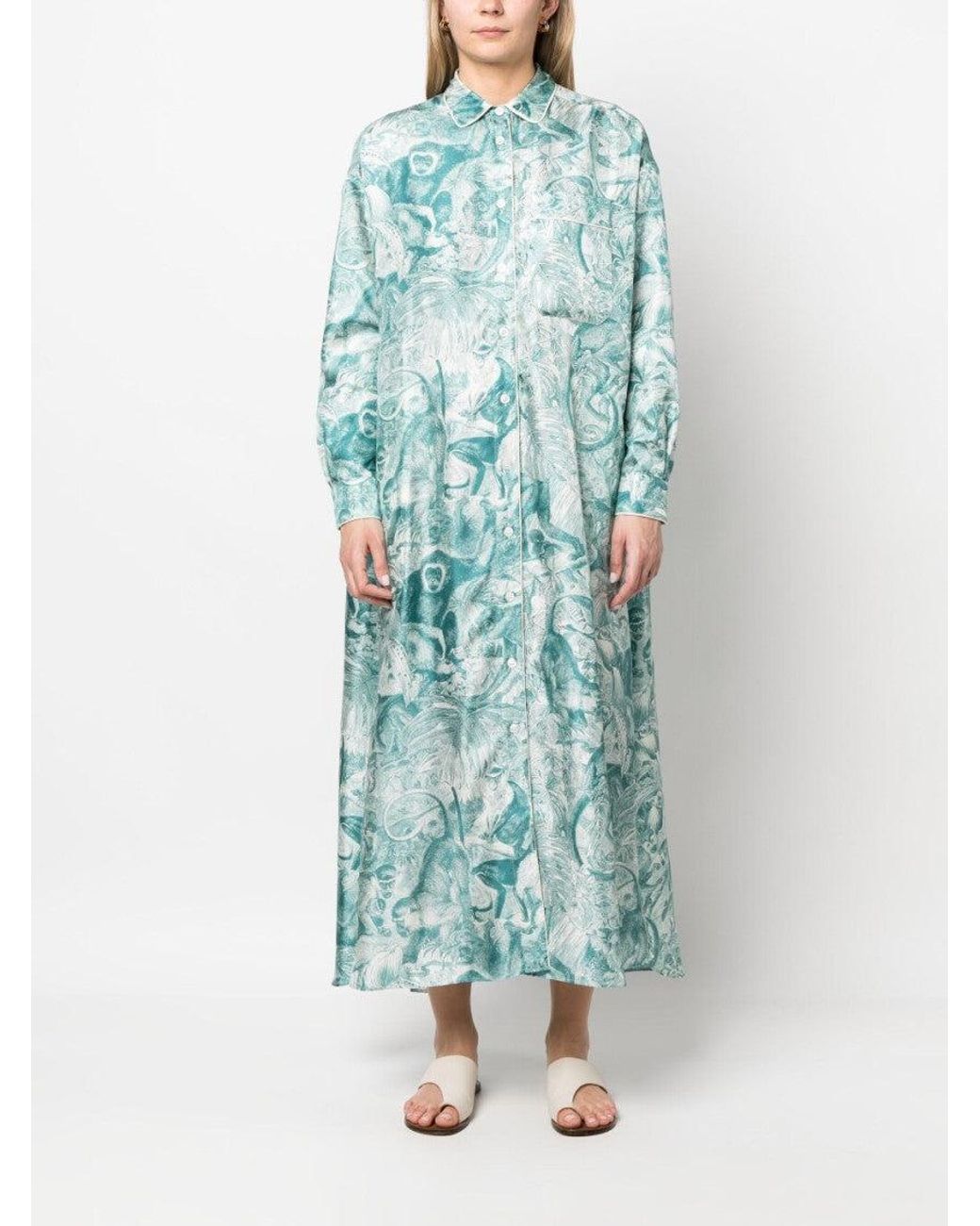 F.R.S For Restless Sleepers Blue Forest Print Shirt Dress
