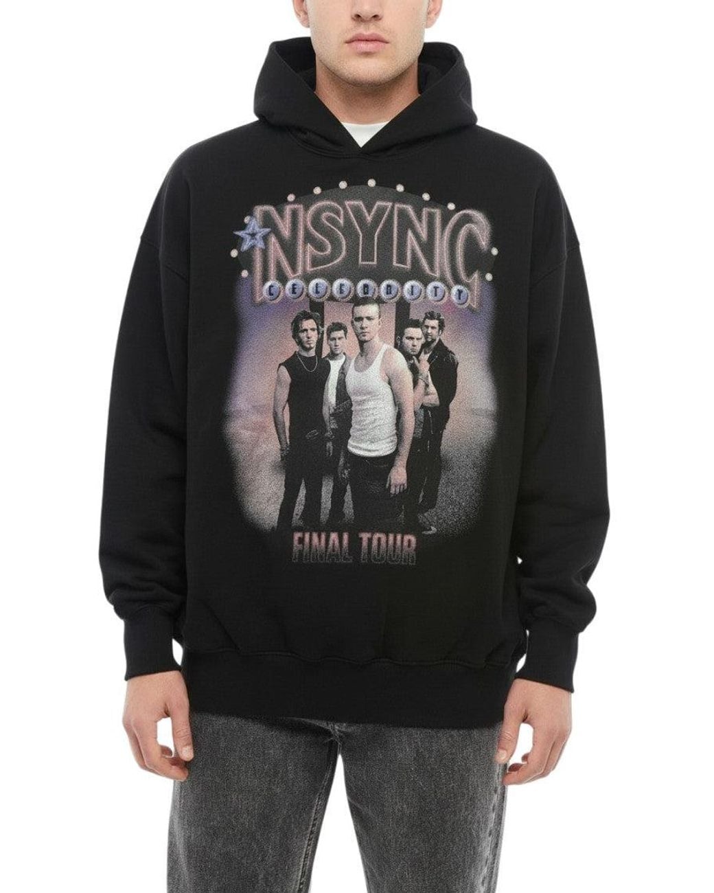 1989 STUDIO Black Relaxed Graphic Hoodie for men