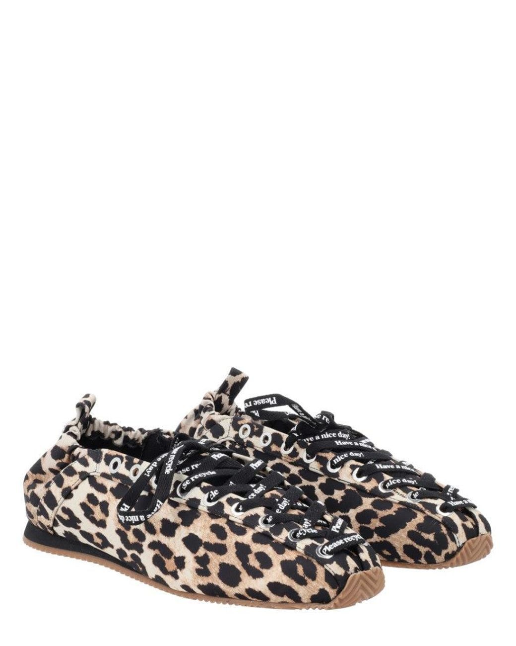 Ganni Black Print Lace Up Ballet Flats