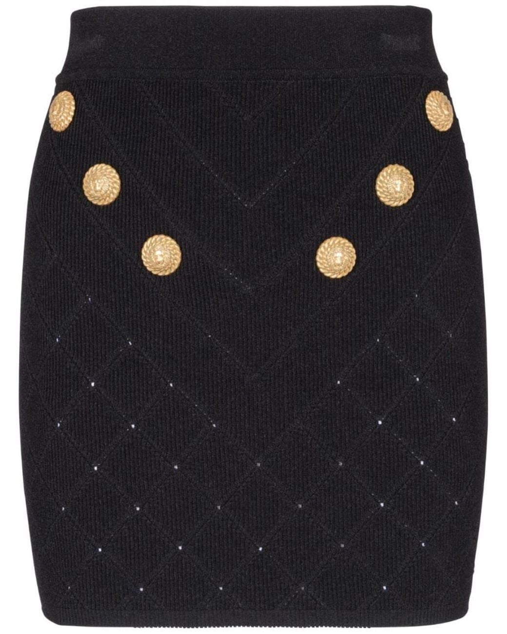 Balmain Blue Pointelle Knit Button-Detail Skirt