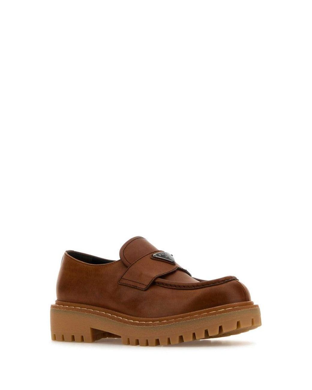 Prada Brown Caramel Leather Loafers for men