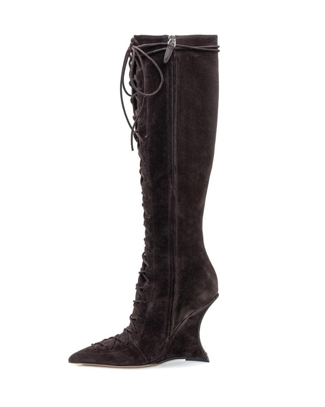 Paris Texas Black Wedge Lace-Up Boots
