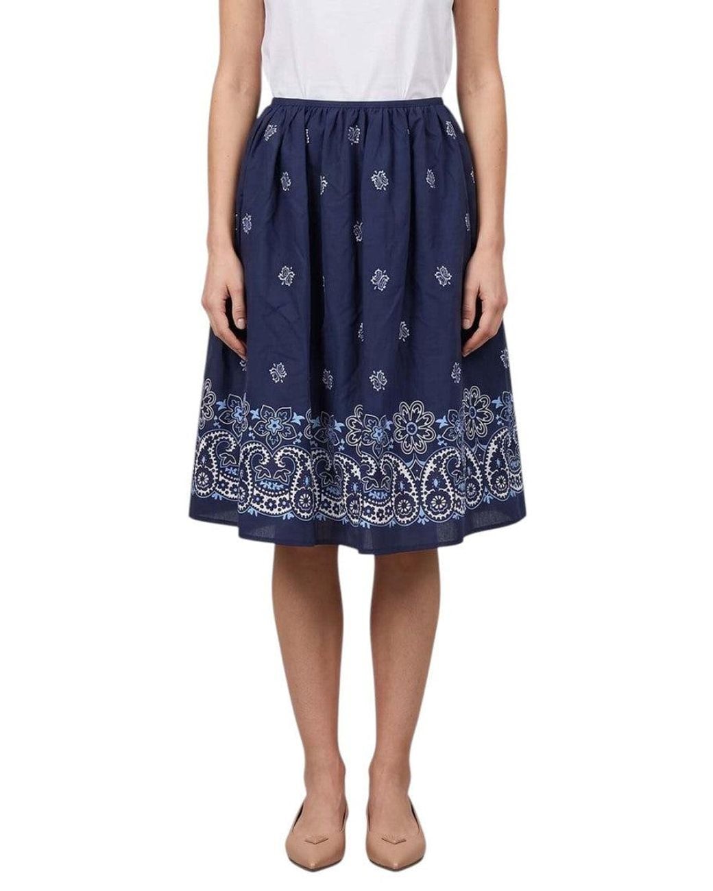 Miu Miu Blue Printed Knee Length Skirt