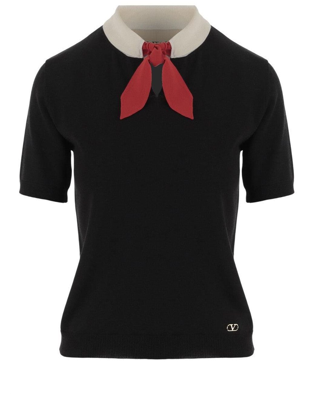 Valentino Black Solid Shirt Collar Top