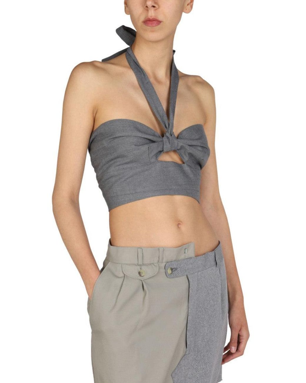 1/OFF Gray Solid Halter Neck Top