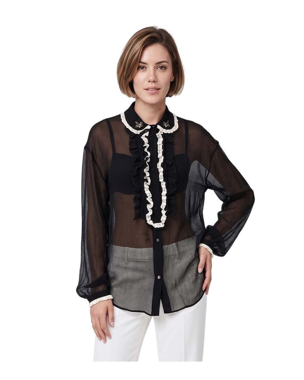 DSquared² Black Embellished Shirt Collar Top