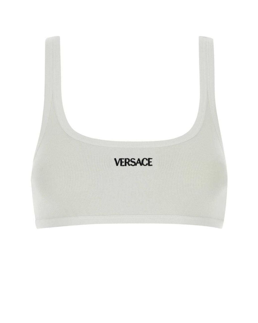 Versace White Logo Embroidery Ribbed Bra