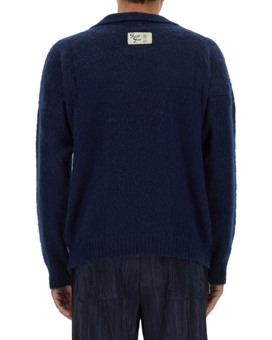 FAMILY FIRST Blue Dark Knitted Polo for men