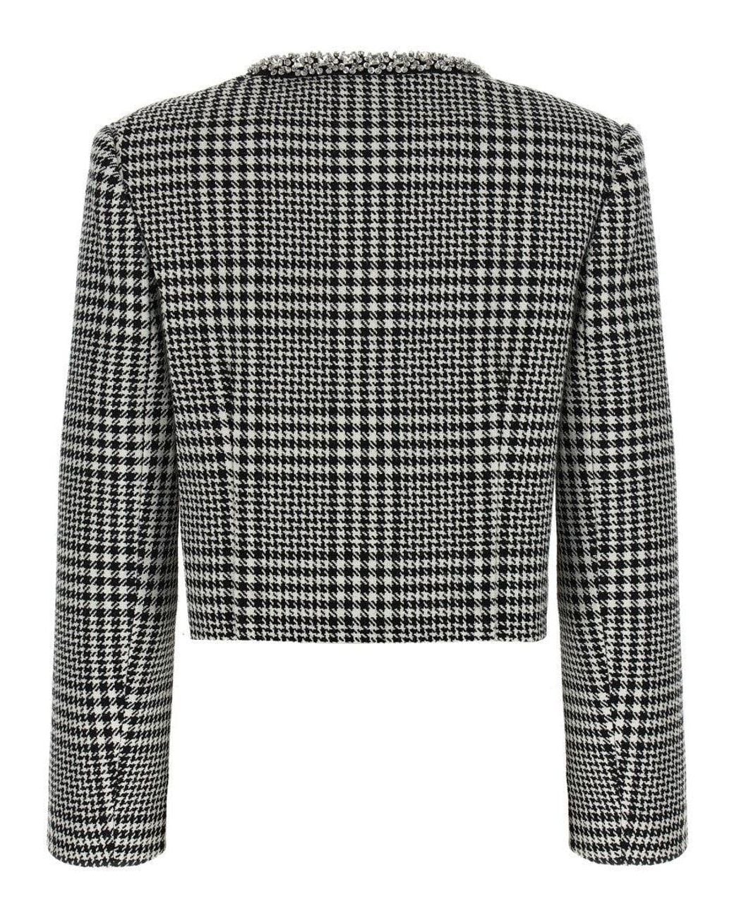 Self-Portrait Black 'Houndstooth Crystal Trim' Blazer