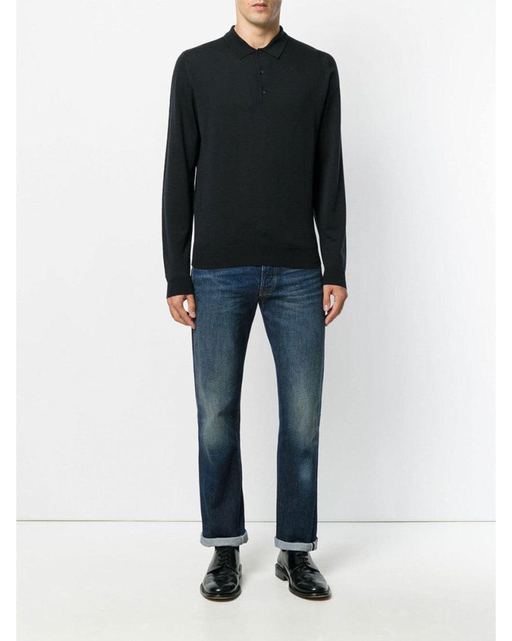 John Smedley Black Knit Jumper Polo for men