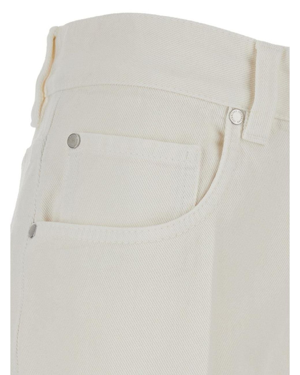 Brunello Cucinelli White Regular Flat Front Pant