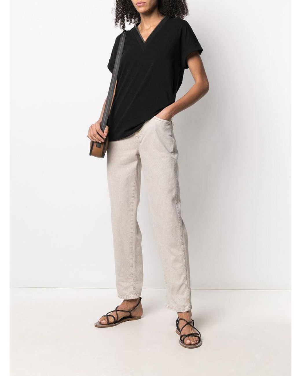 Brunello Cucinelli Black V-Neck Top