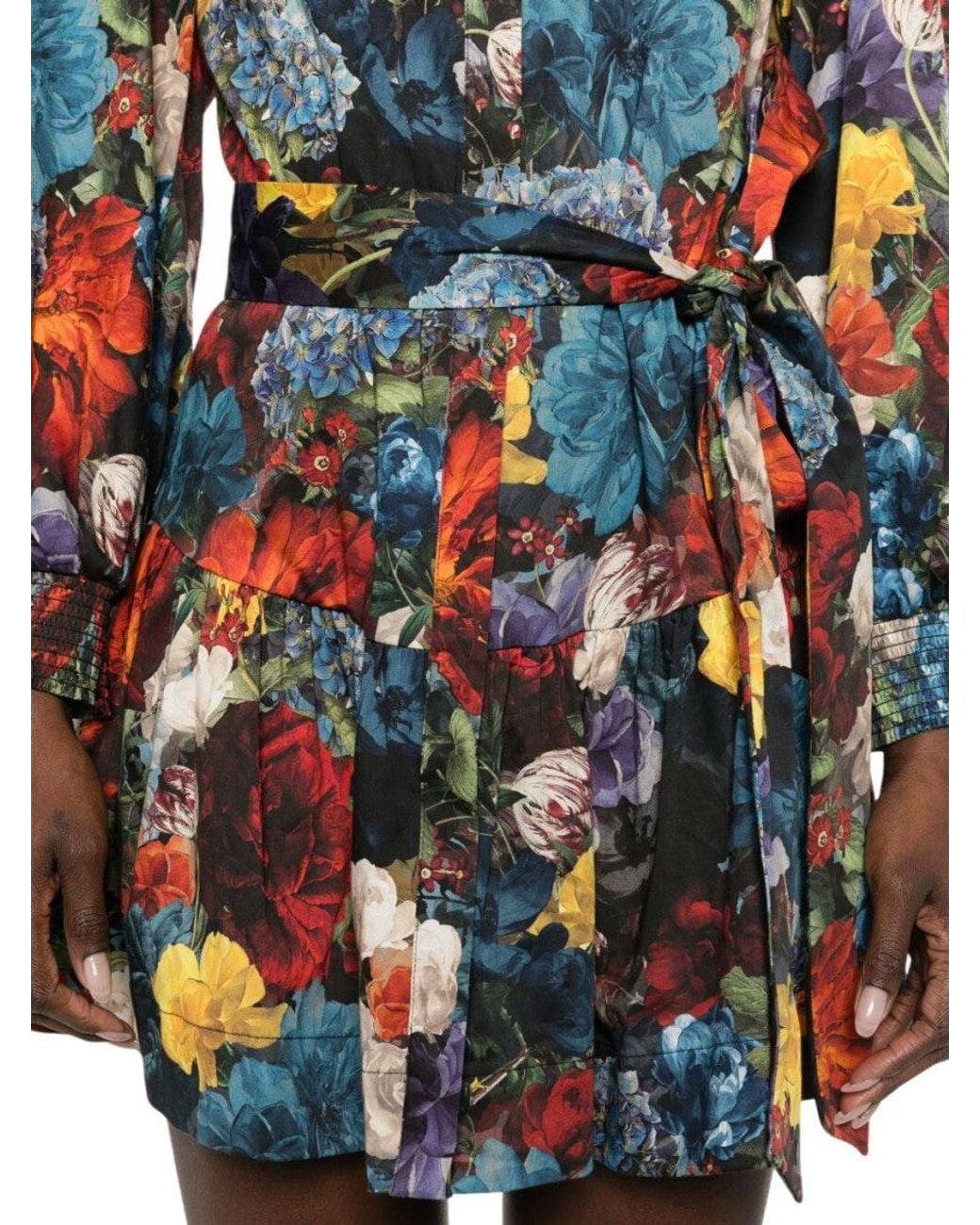 Alice & Olivia White Floral Shirt Collar Mini Dress