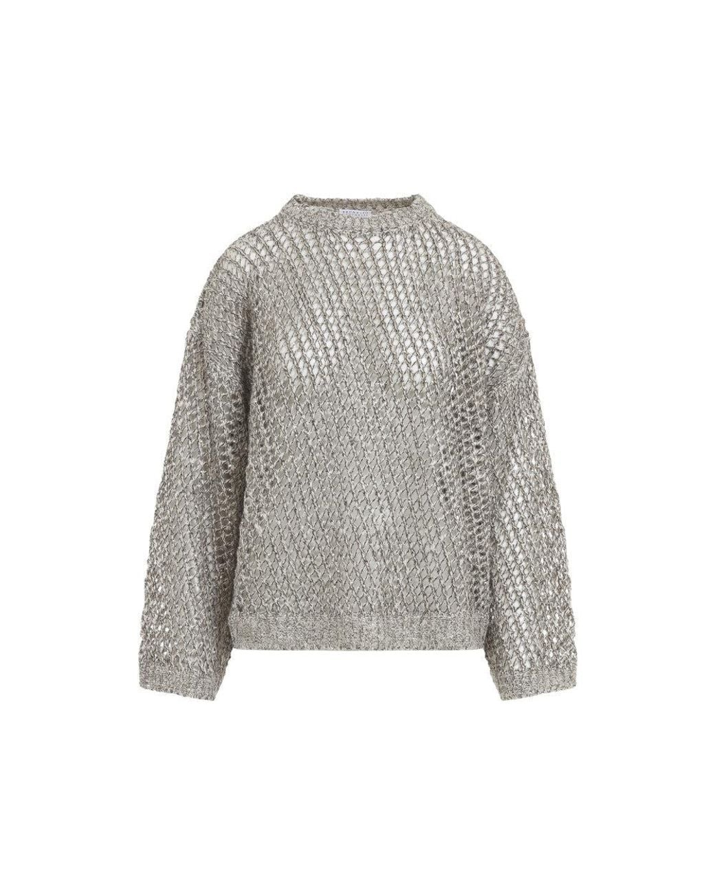 Brunello Cucinelli Gray Knitted Crew Neck Sweater