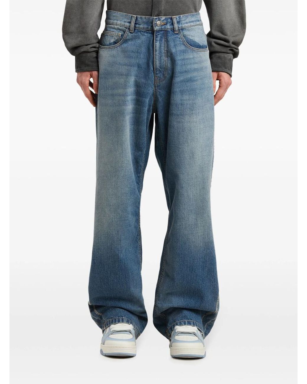 Palm Angels Blue Curved Logo Loose-Fit 5 Pockets Jeans for men