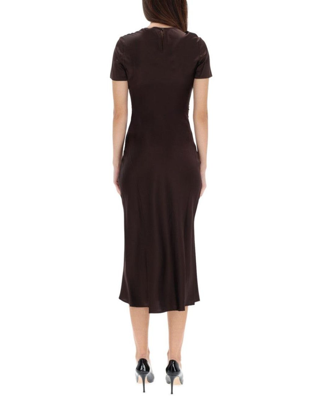 Staud Red Solid Round Neck Midi Dress