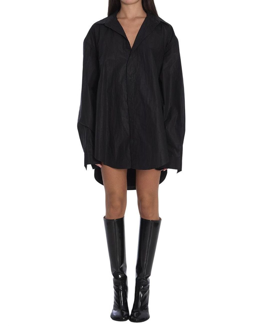 Balenciaga Black Suspended Sleeved Mini Shirt Dress