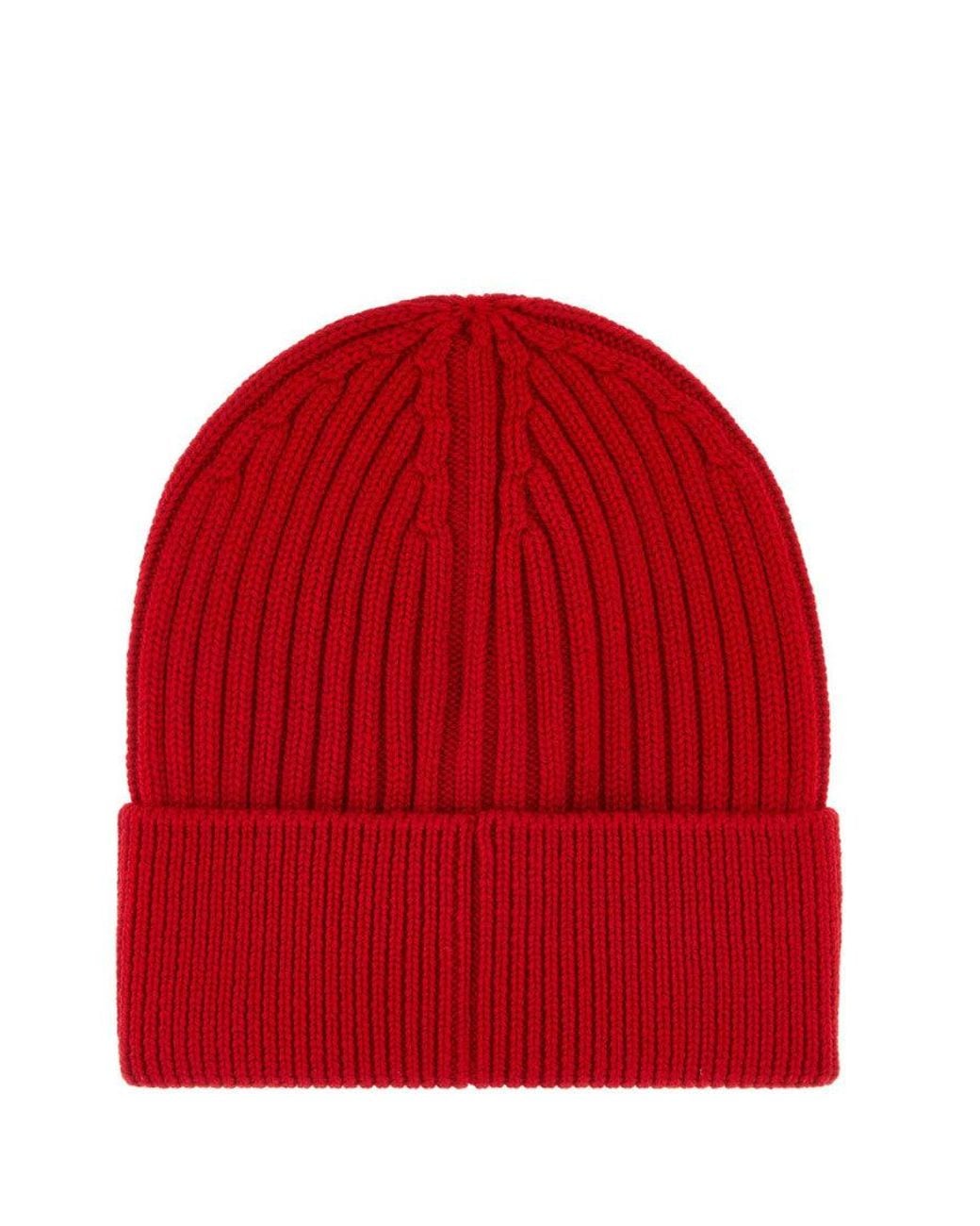Moncler Red Logo Beanie Cap for men