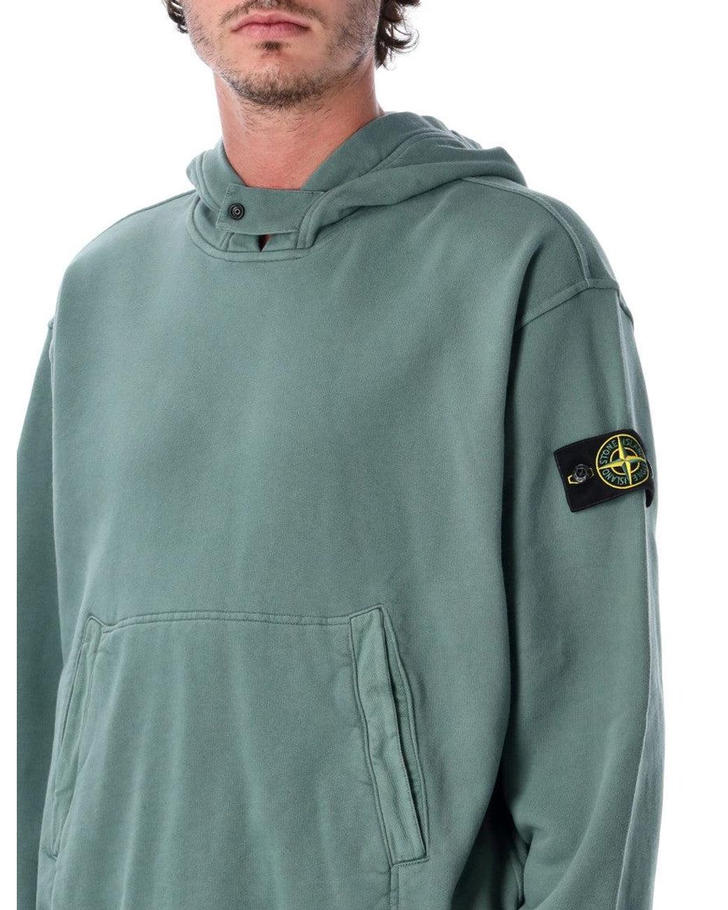 Stone Island Blue Brushed Organic Cotton Hoodie for men