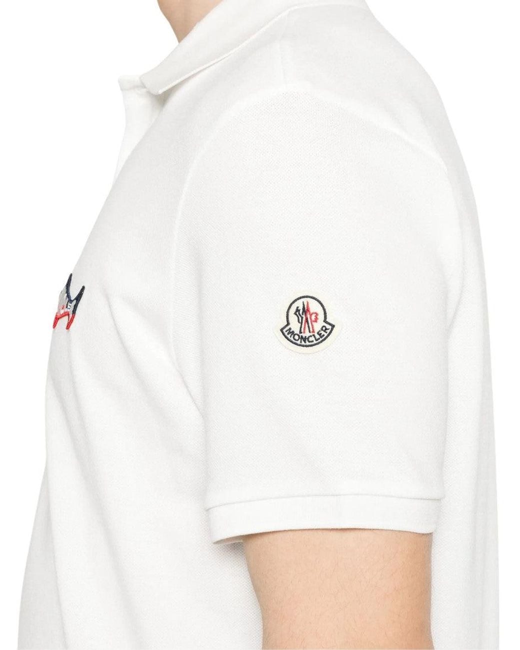 Moncler White Logo Shirt Collar Polo for men