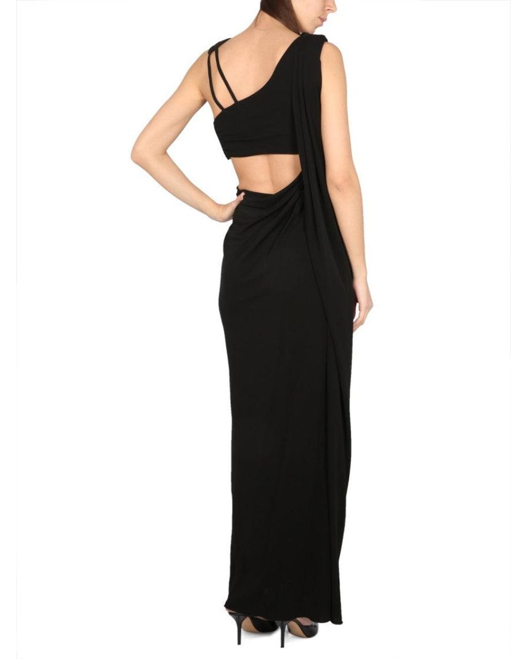 Alberta Ferretti Black Solid Boat Neck Maxi Dress