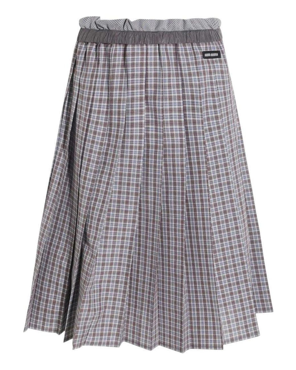 Miu Miu Gray Plaid Midi Skirt