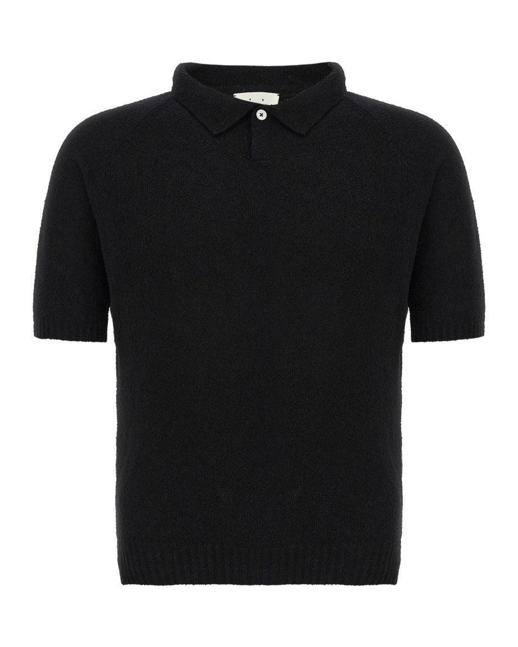 Ma'ry'ya Black Bouclé Cotton Polo Shirt for men