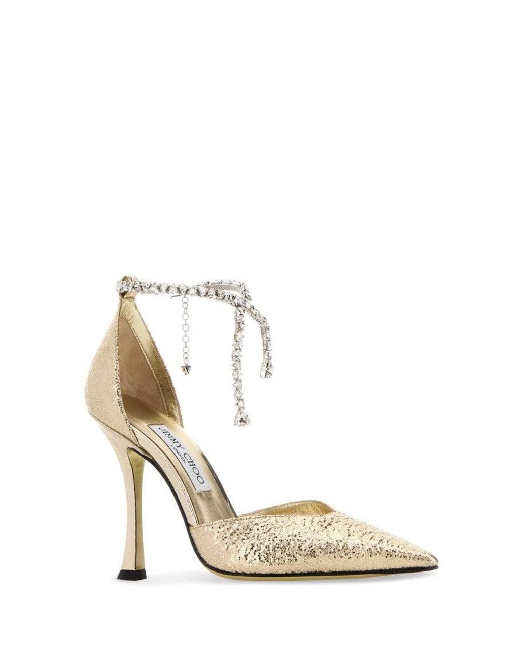 Jimmy Choo White Golden Pointed Toe Heels