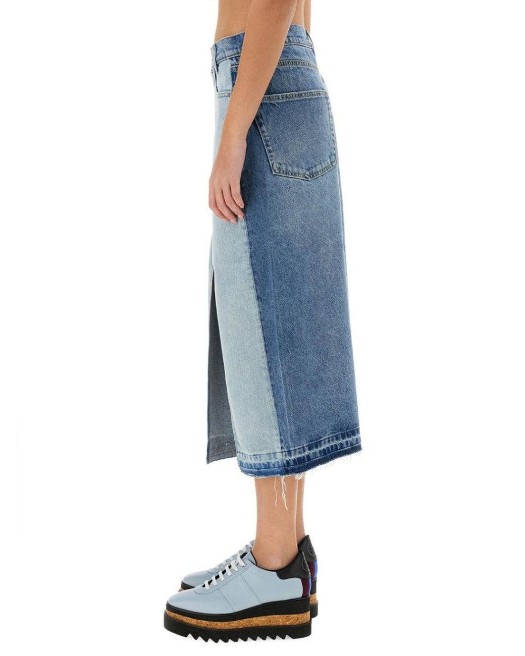 Stella McCartney Blue Denim Color Block Midi Skirt
