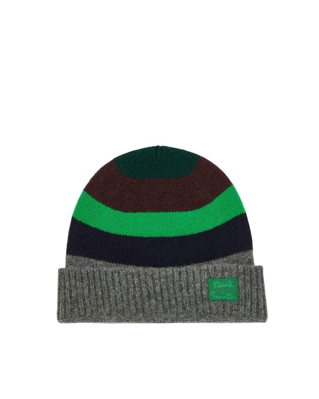 Paul Smith Green Striped Beanie Cap for men