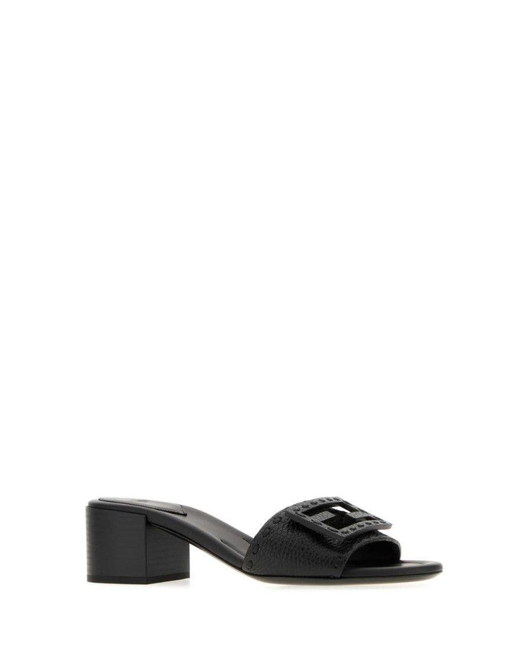 Fendi Black Logo Slides