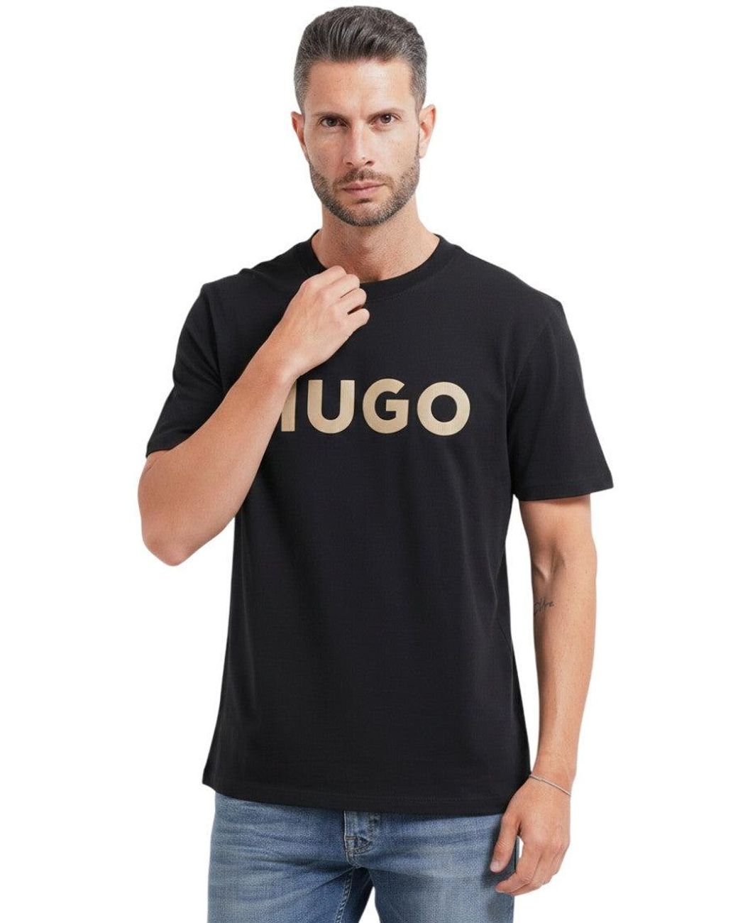 HUGO Black Logo Crew Neck T-Shirt for men