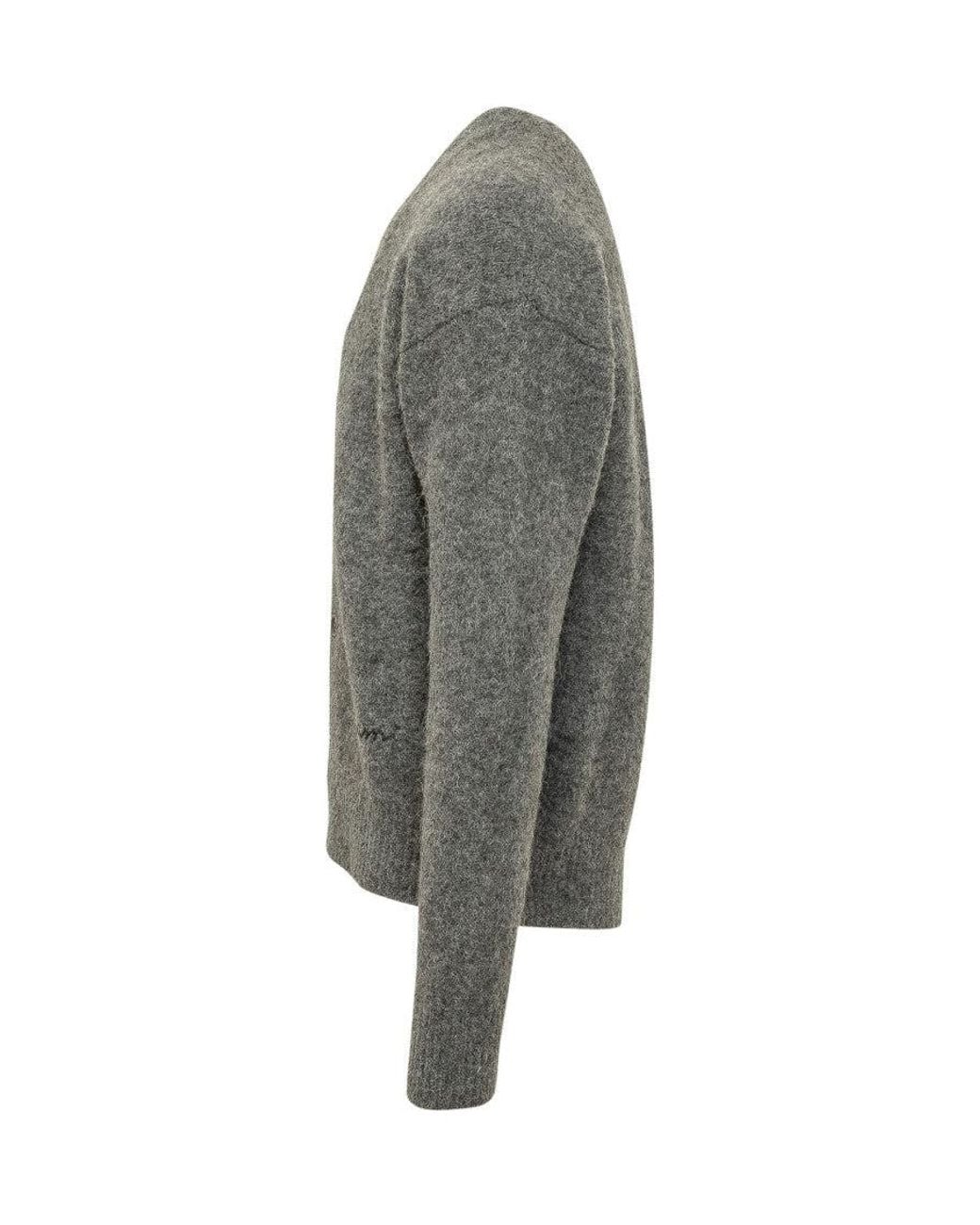 AMI Gray Knitted V Neck Cardigan for men