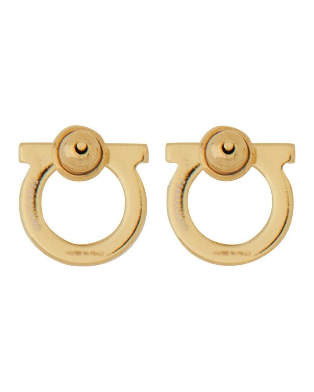 Ferragamo Metallic Golden Gancini Logo Stud Earrings