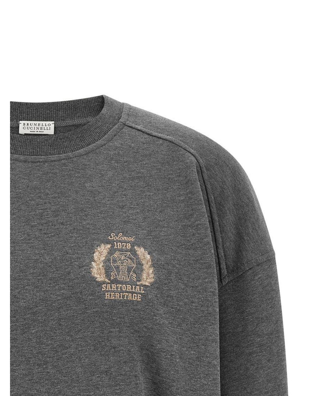 Brunello Cucinelli Gray Logo Crew Neck Sweatshirt