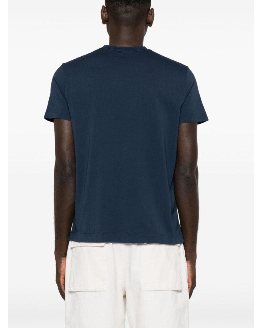 Finamore 1925 Blue Roundneck Solid T-Shirt for men