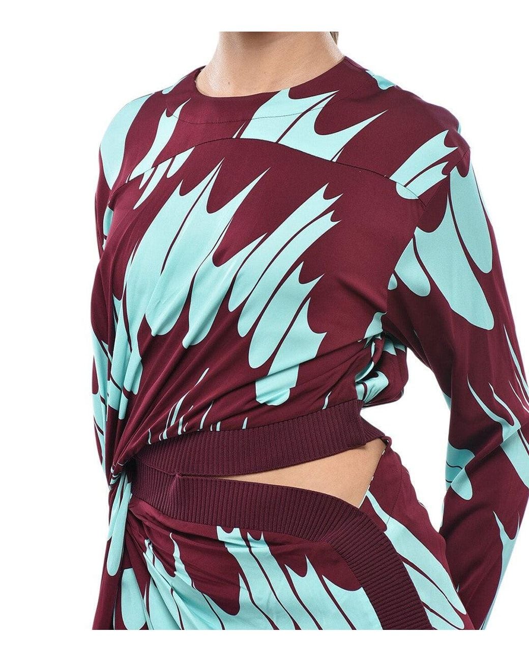 Stella McCartney Red Abstract Crew Neck Midi Dress