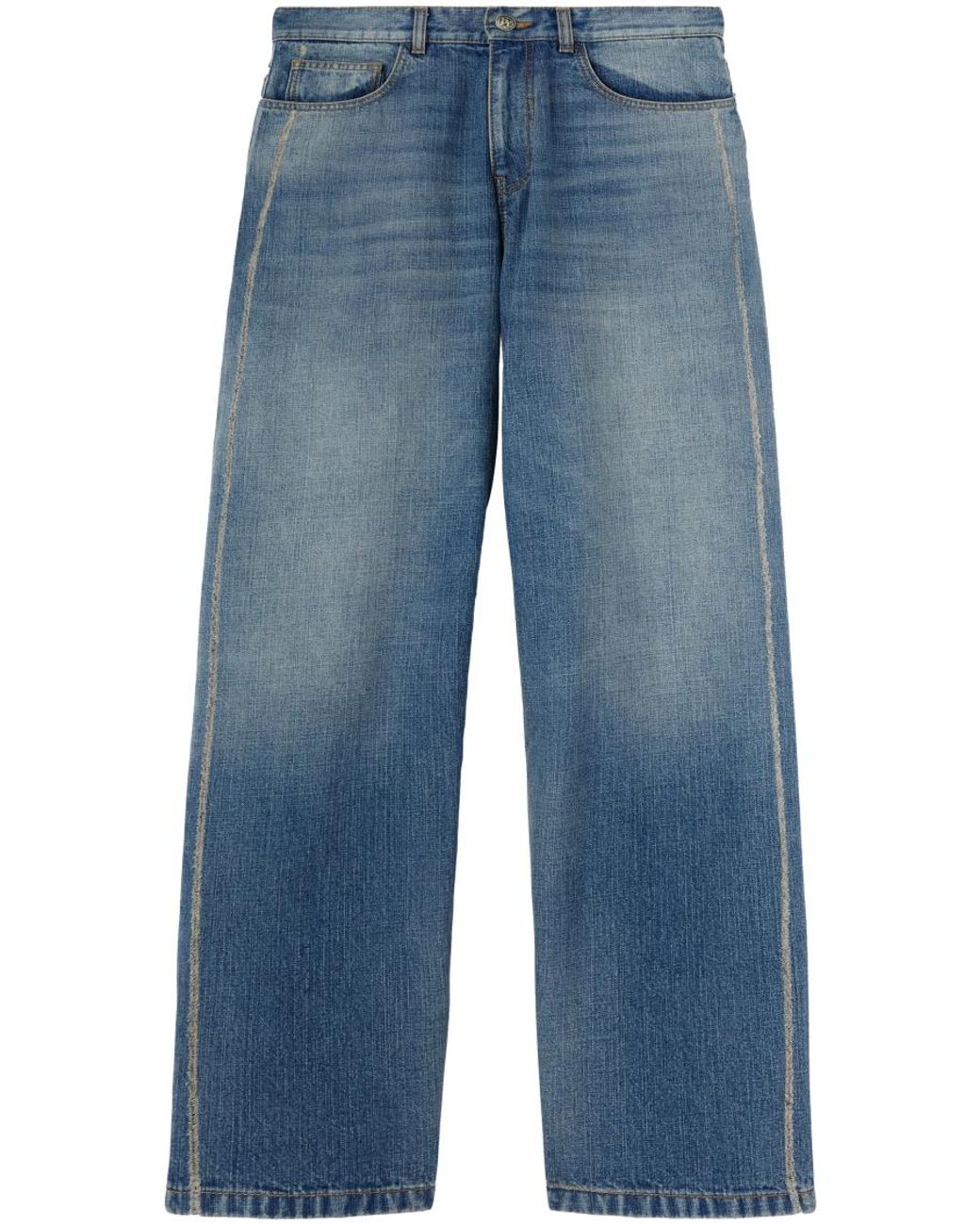 Palm Angels Blue Curved Logo Loose-Fit 5 Pockets Jeans for men