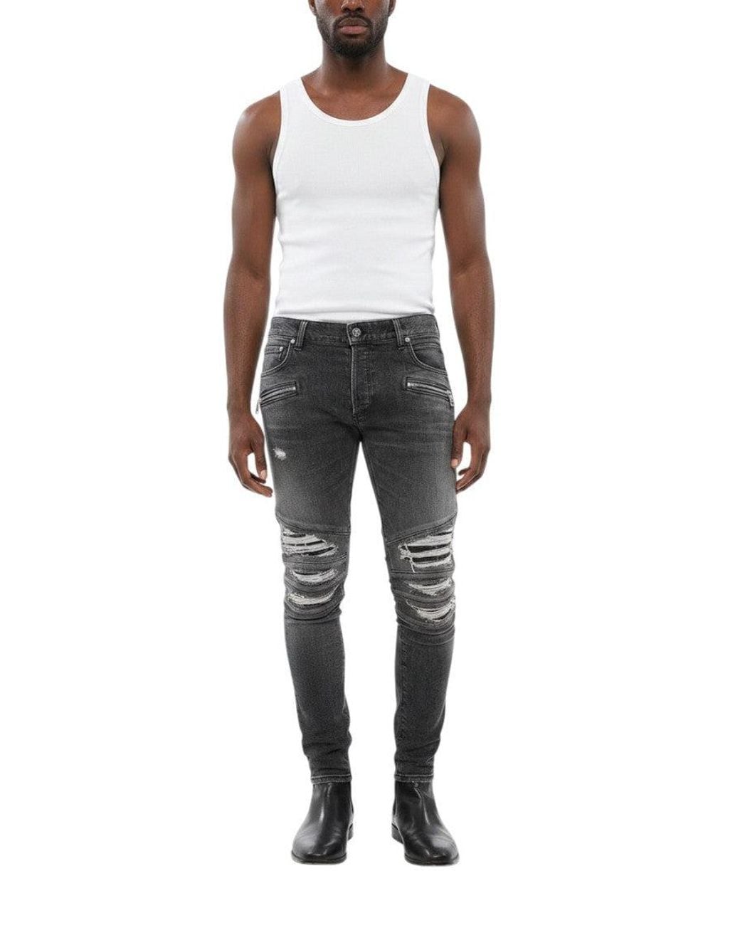 Balmain Black Skinny Distressed Jeans for men