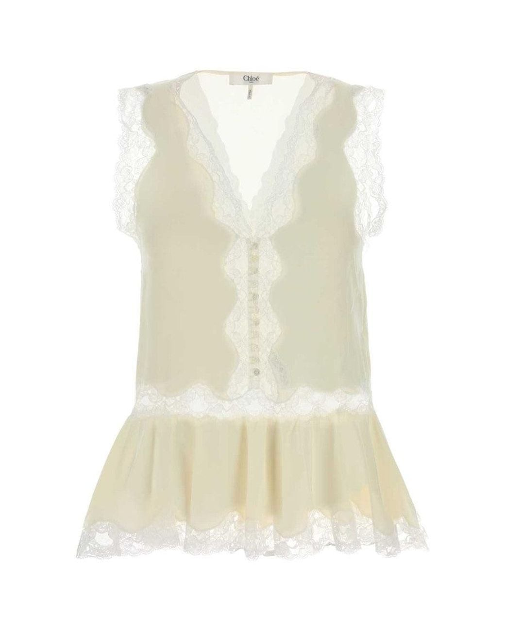 Chloé White Off Lace V Neck Mini Dress