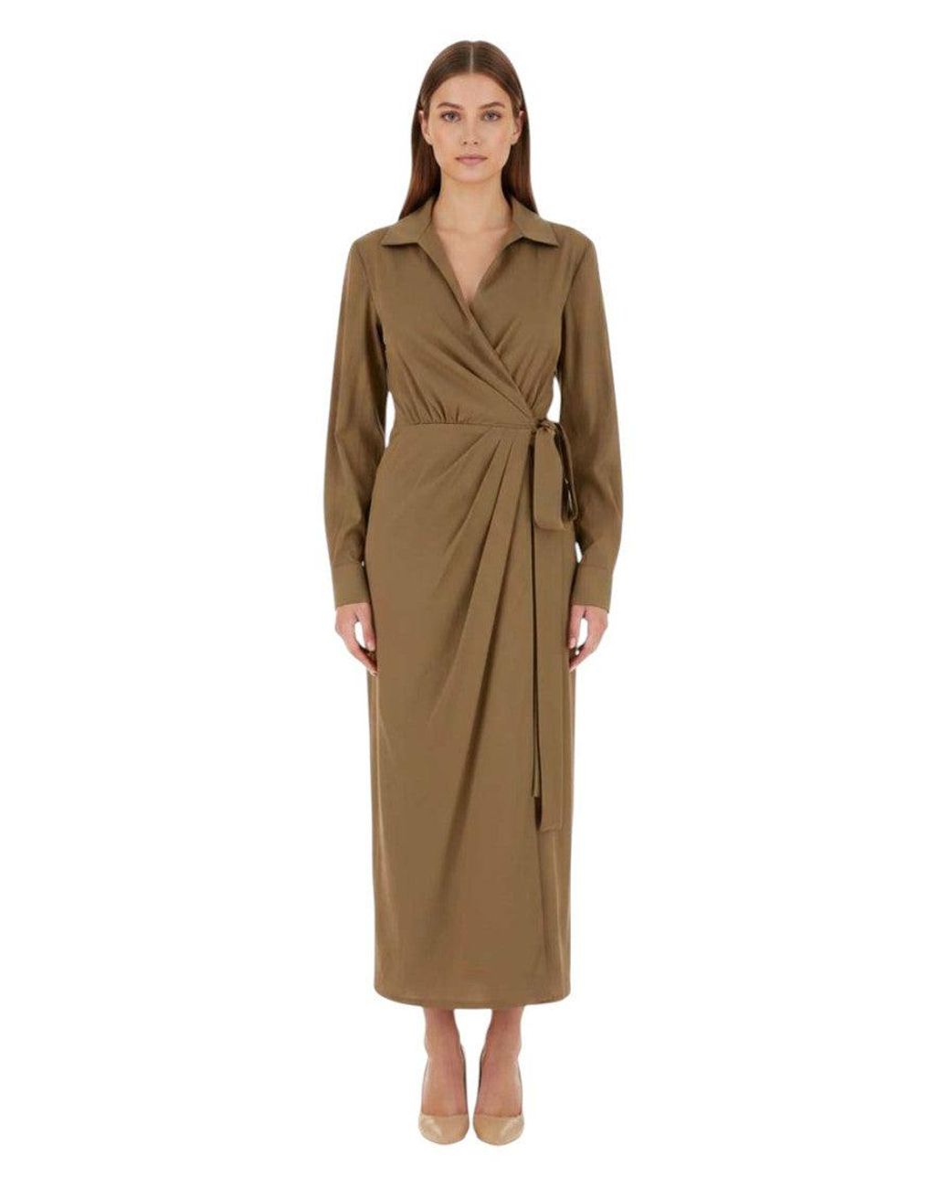 Max Mara Natural Shirt Collar Midi Dress