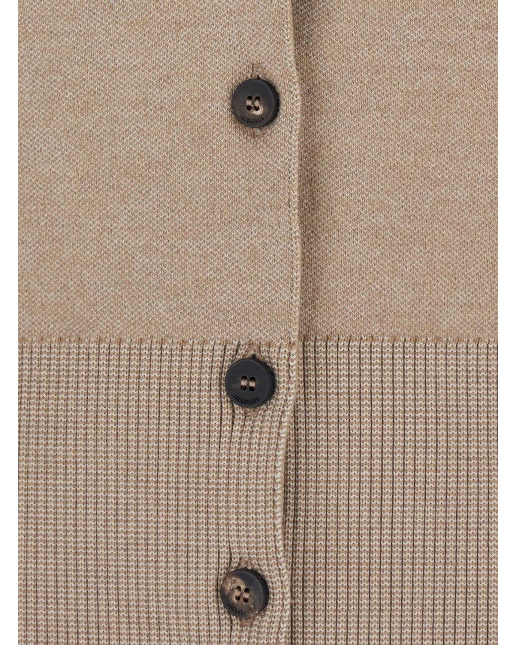 Jacquemus Natural 'Le Gilet Doppio' Cardigan With Round Neck And Ribbed Trims