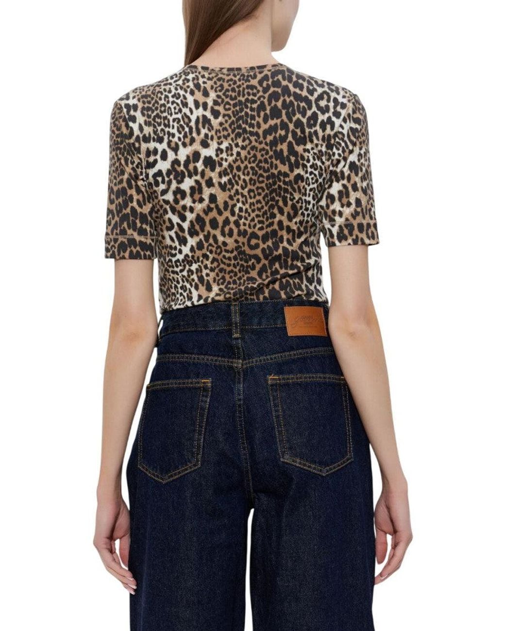Ganni White Animal Print Crew Neck T-Shirt